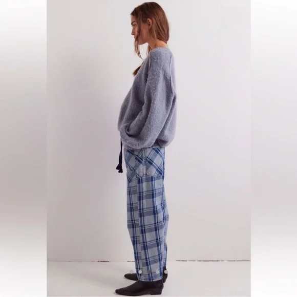 Free People WE THE FREE: Moxie Barrel Low Slung Pull On Jeans In Plaid …NWOT - Picture 3 of 10